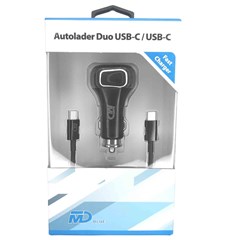 MD BLUE Autolader Duo Type C 20W Zwart + 1 meter USB-C / USB-C