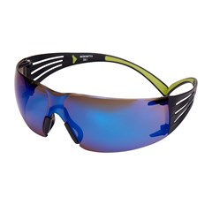 3M™ Securefit™ 400 Veiligheidsbril, Zwart/Groen Montuur, Krasbestendige, Spiegelende Blauwe Lenzen,