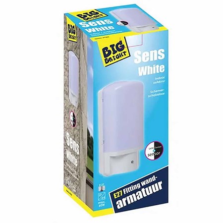 BigBright Wandarmatuur Sens White E27 + licht/donker sensor
